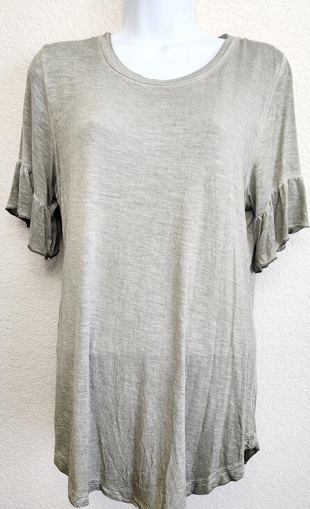 Knox Rose Tops - Knox Rose Green Heathered Ruffled Short Sleeves Top Medium Lightweight Stretch